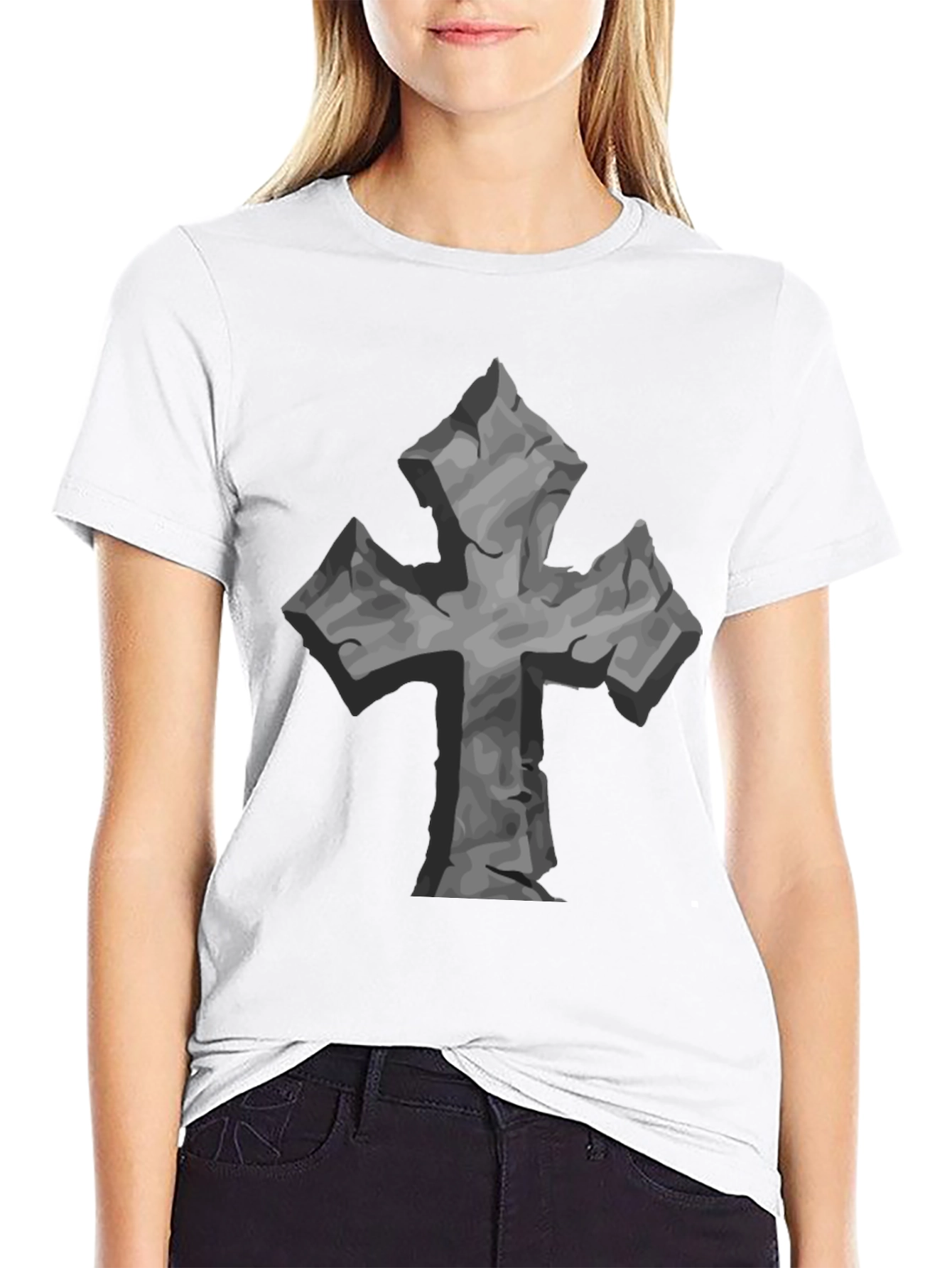 Stone Cross Graphic Tee - Black Casual T-Shirt