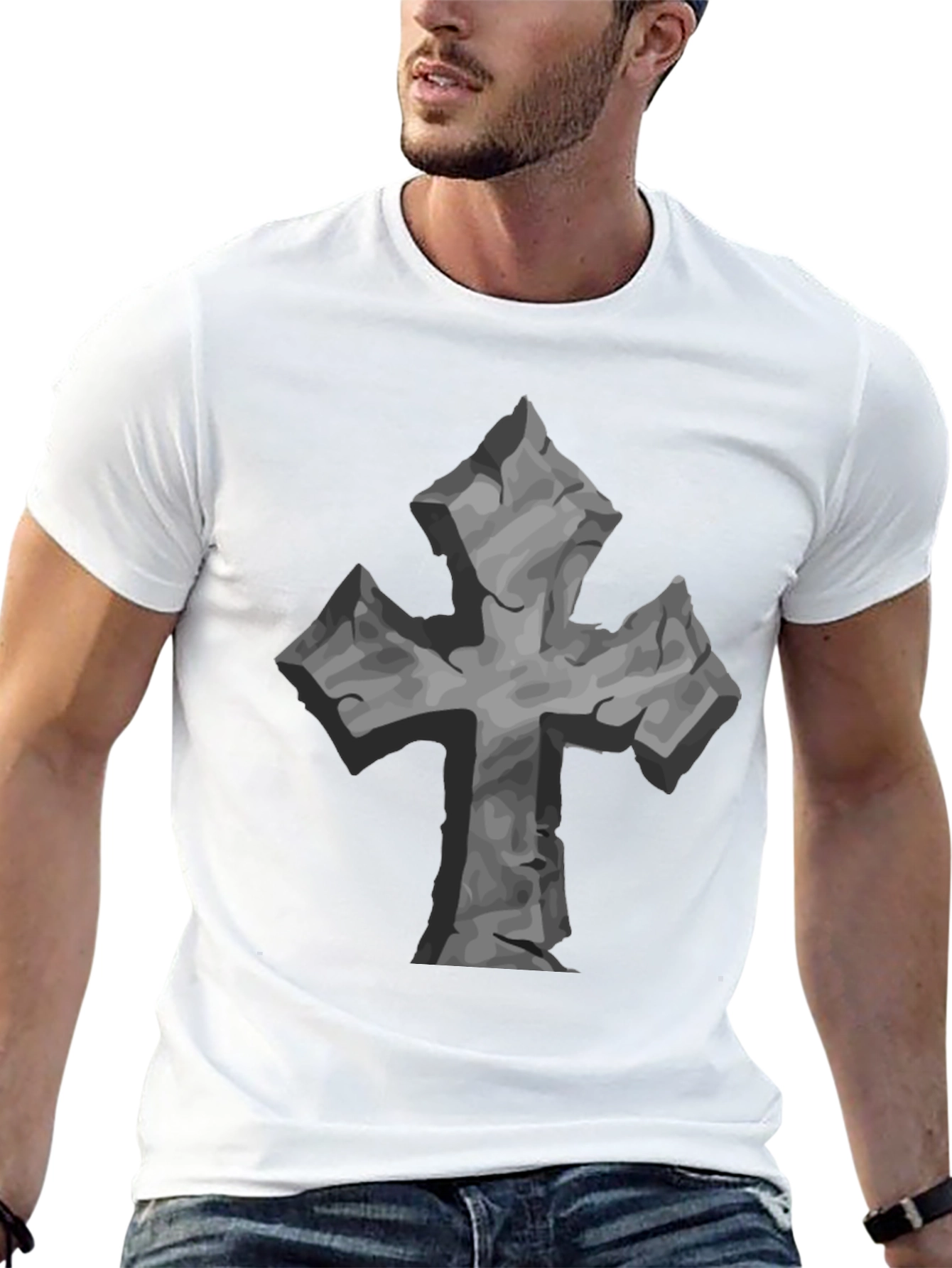 Stone Cross Graphic Tee - Black Casual T-Shirt
