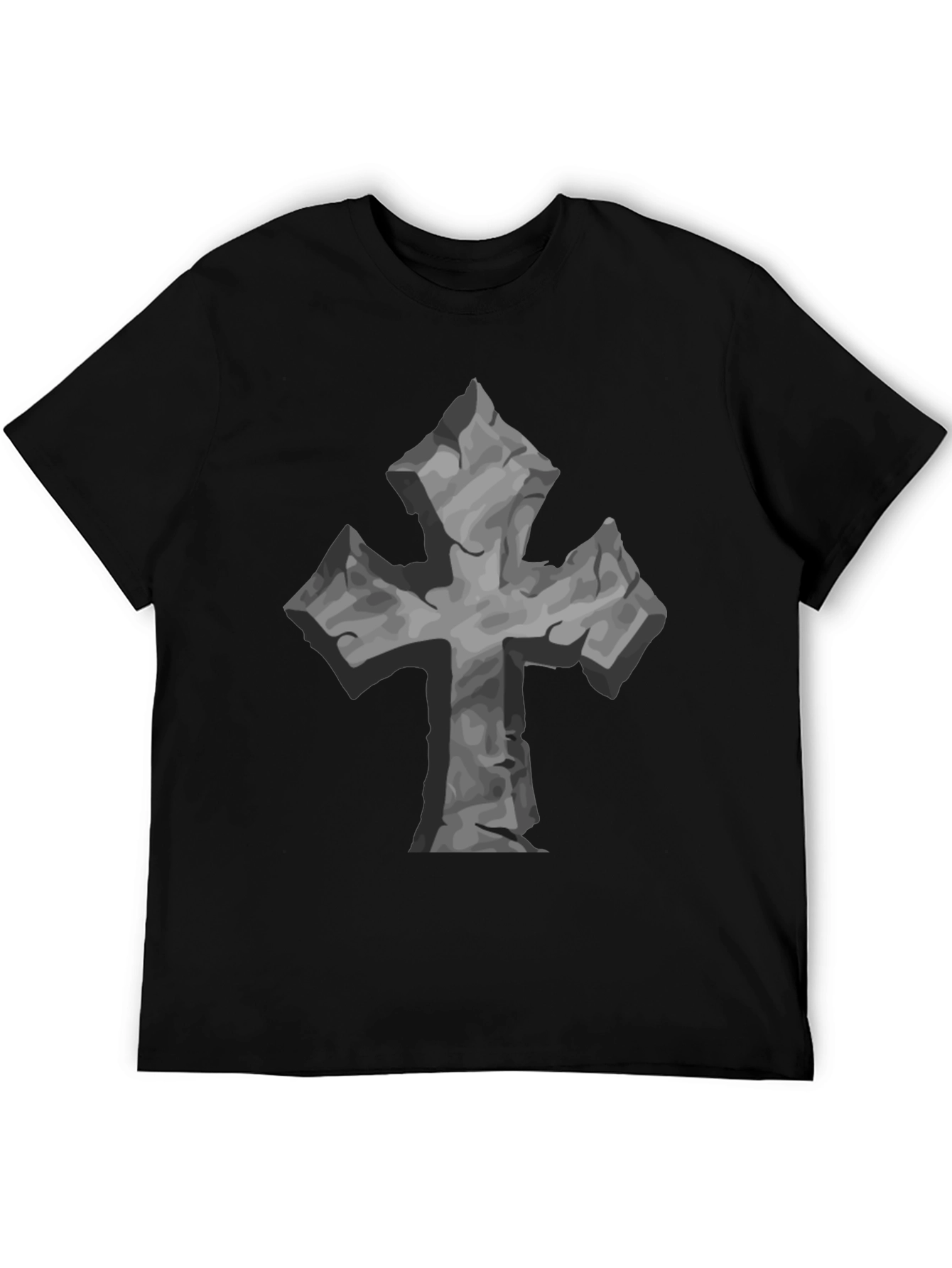 Stone Cross Graphic Tee - Black Casual T-Shirt