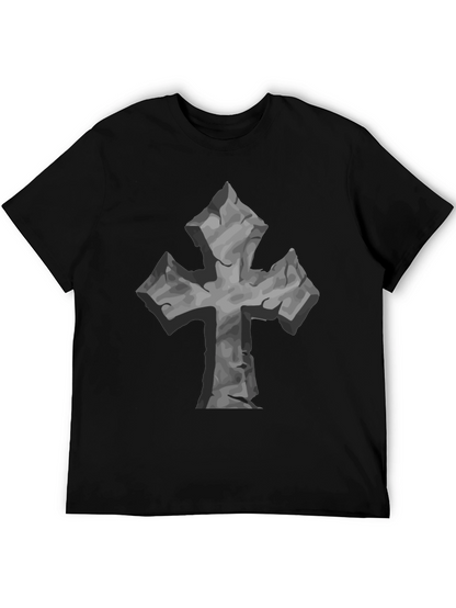 Stone Cross Graphic Tee - Black Casual T-Shirt