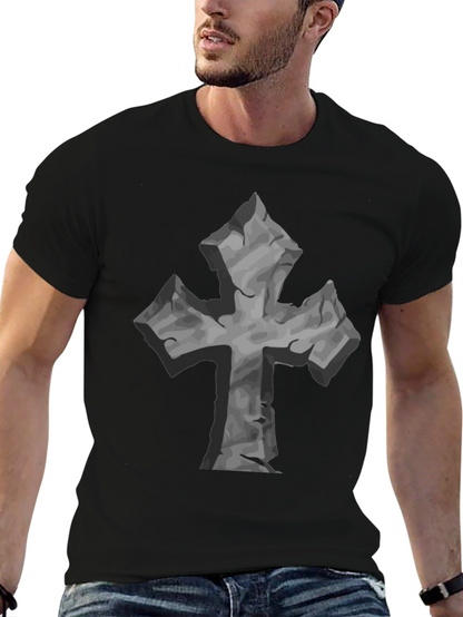 Stone Cross Graphic Tee - Black Casual T-Shirt