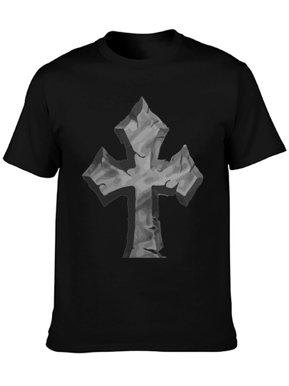 Stone Cross Graphic Tee - Black Casual T-Shirt