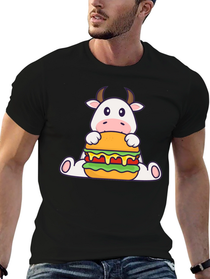 Cow Burger Graphic Tee - Black Casual T-Shirt