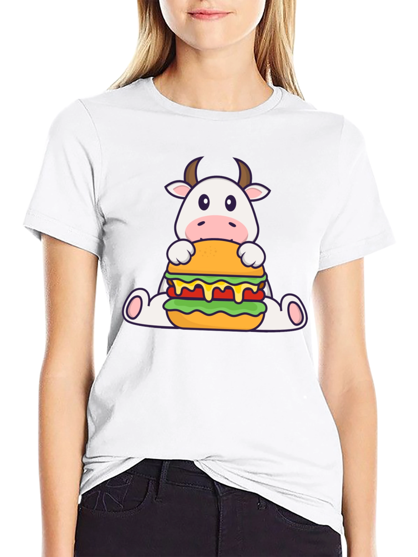 Cow Burger Graphic Tee - Black Casual T-Shirt