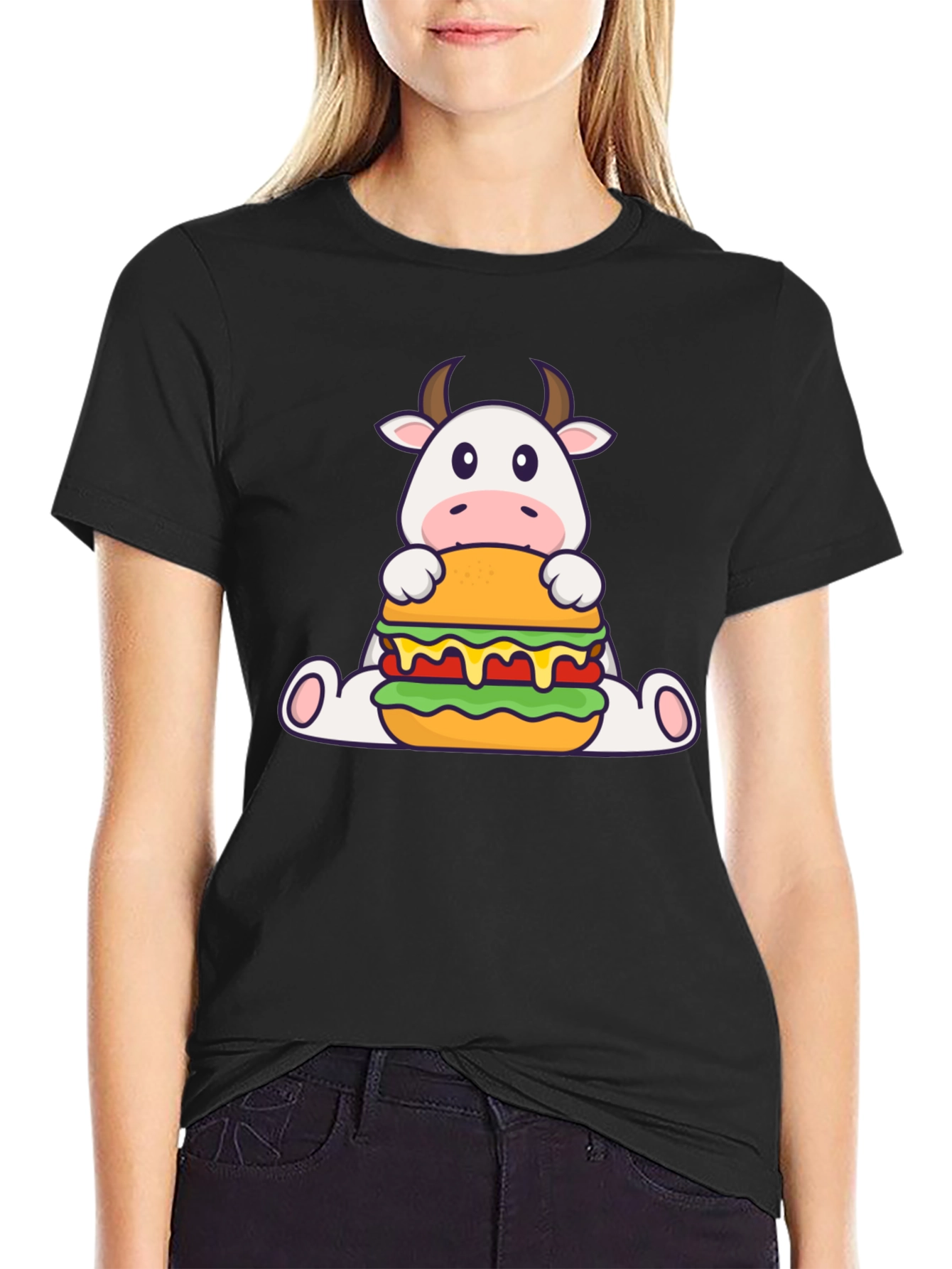 Cow Burger Graphic Tee - Black Casual T-Shirt