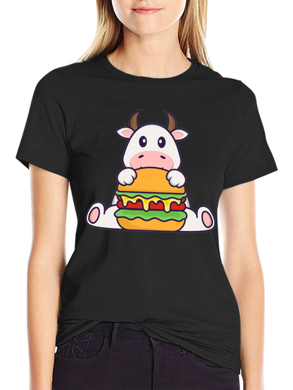 Cow Burger Graphic Tee - Black Casual T-Shirt