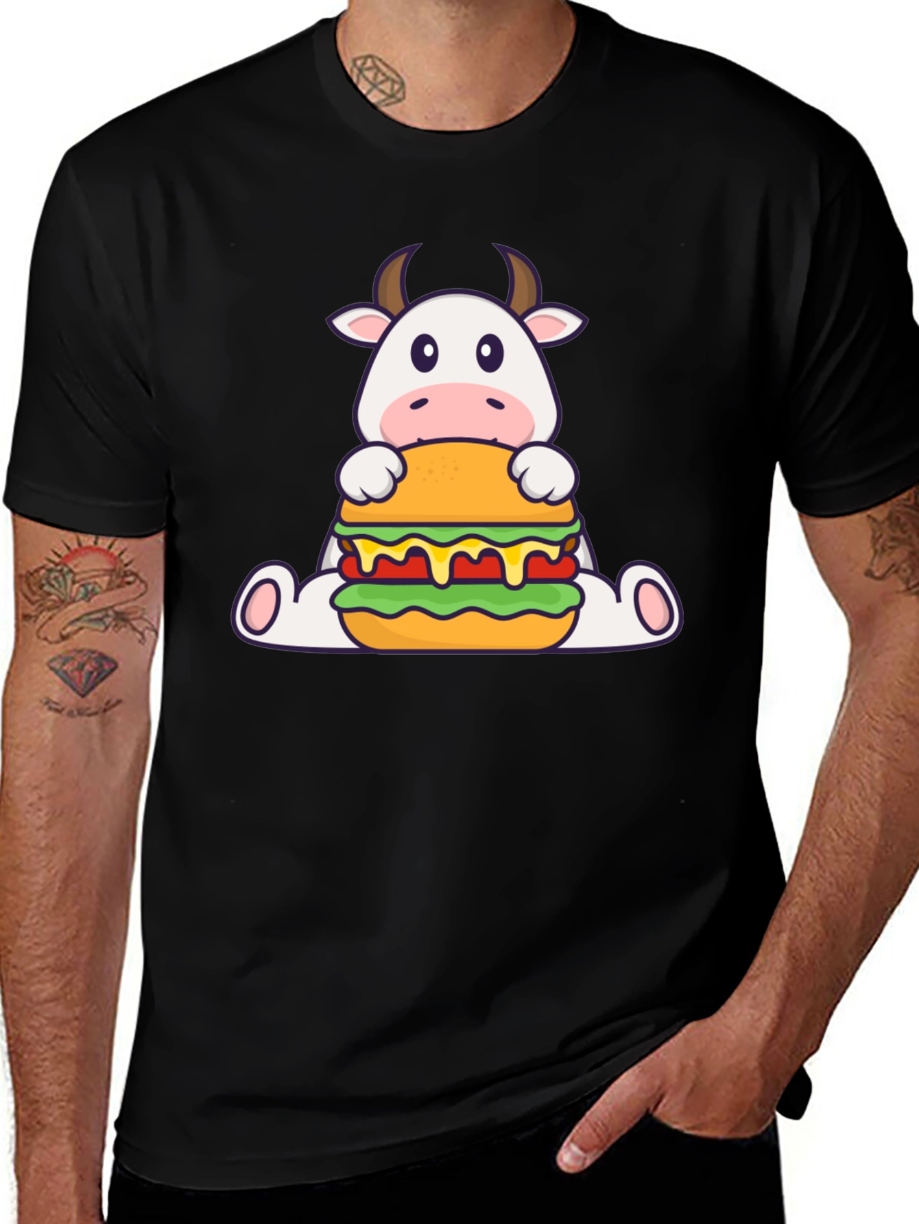 Cow Burger Graphic Tee - Black Casual T-Shirt
