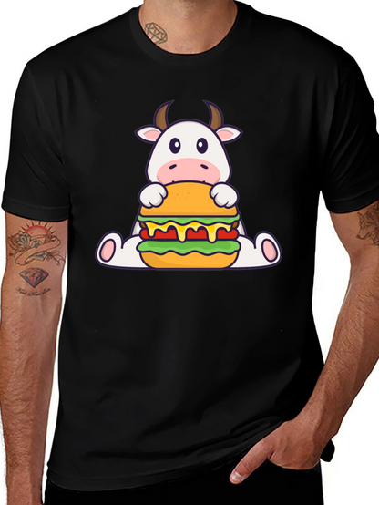 Cow Burger Graphic Tee - Black Casual T-Shirt