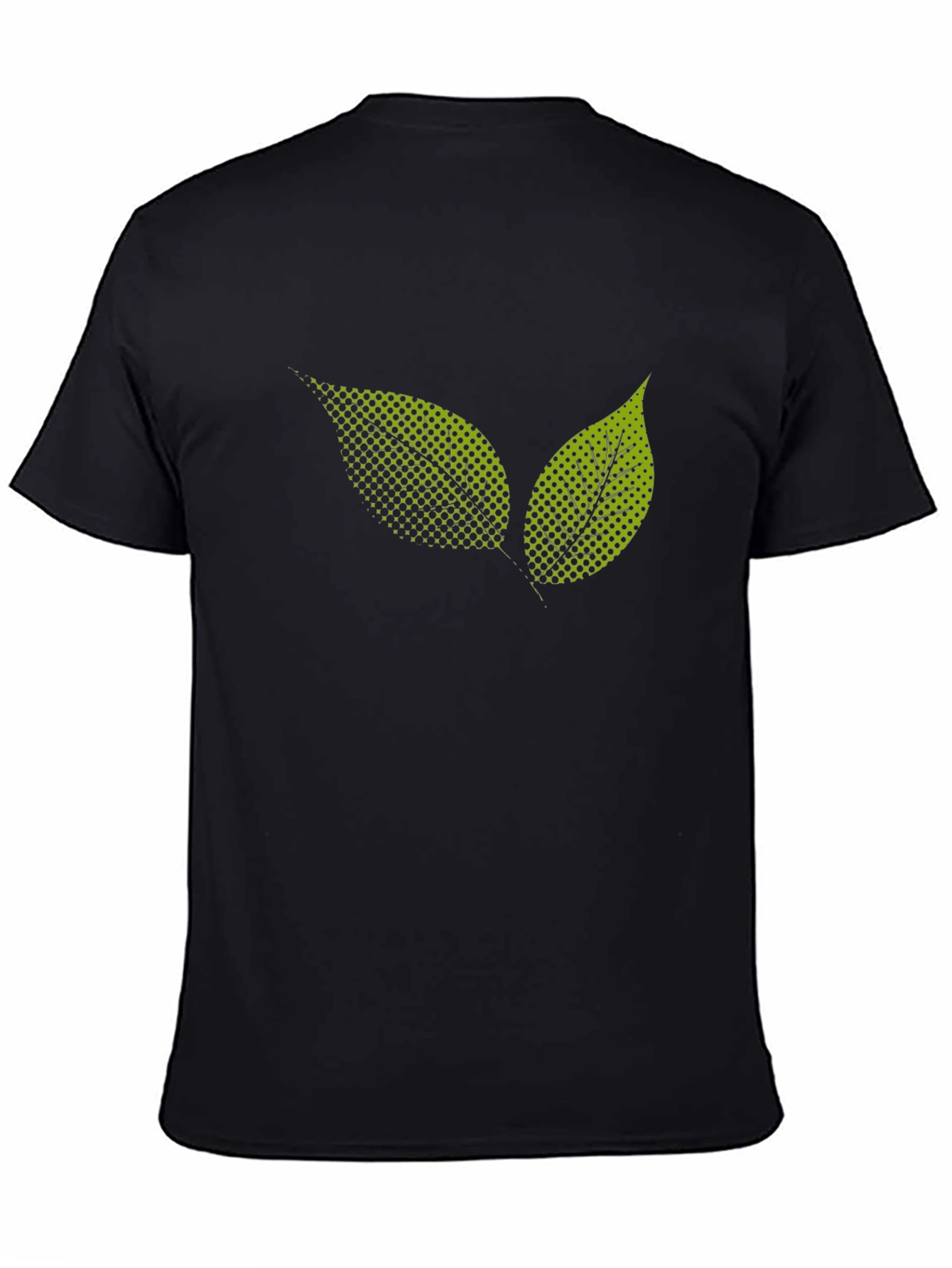 Black T-Shirt with Green Leaf Graphic Print