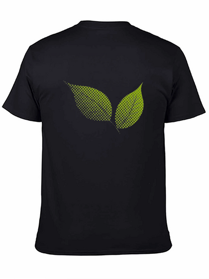Black T-Shirt with Green Leaf Graphic Print