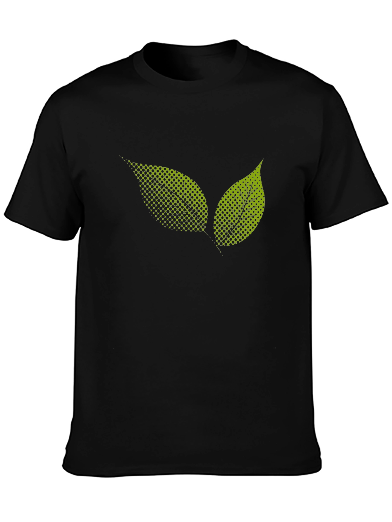 Black T-Shirt with Green Leaf Graphic Print