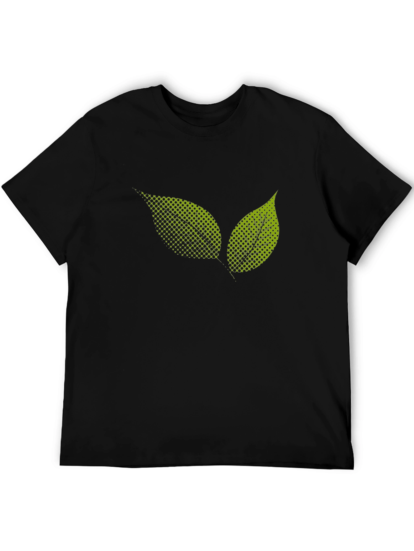 Black T-Shirt with Green Leaf Graphic Print