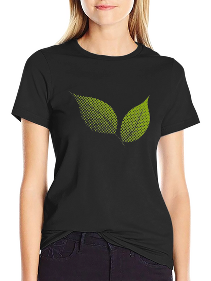 Black T-Shirt with Green Leaf Graphic Print