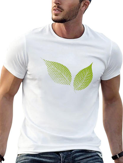 Black T-Shirt with Green Leaf Graphic Print