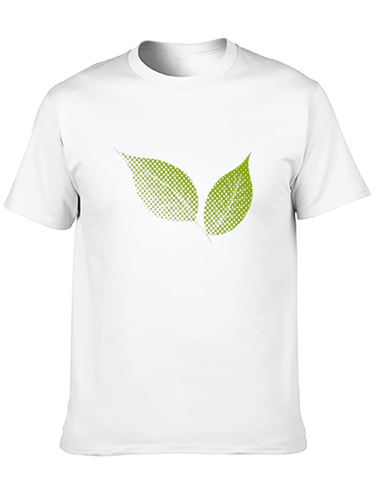 Black T-Shirt with Green Leaf Graphic Print