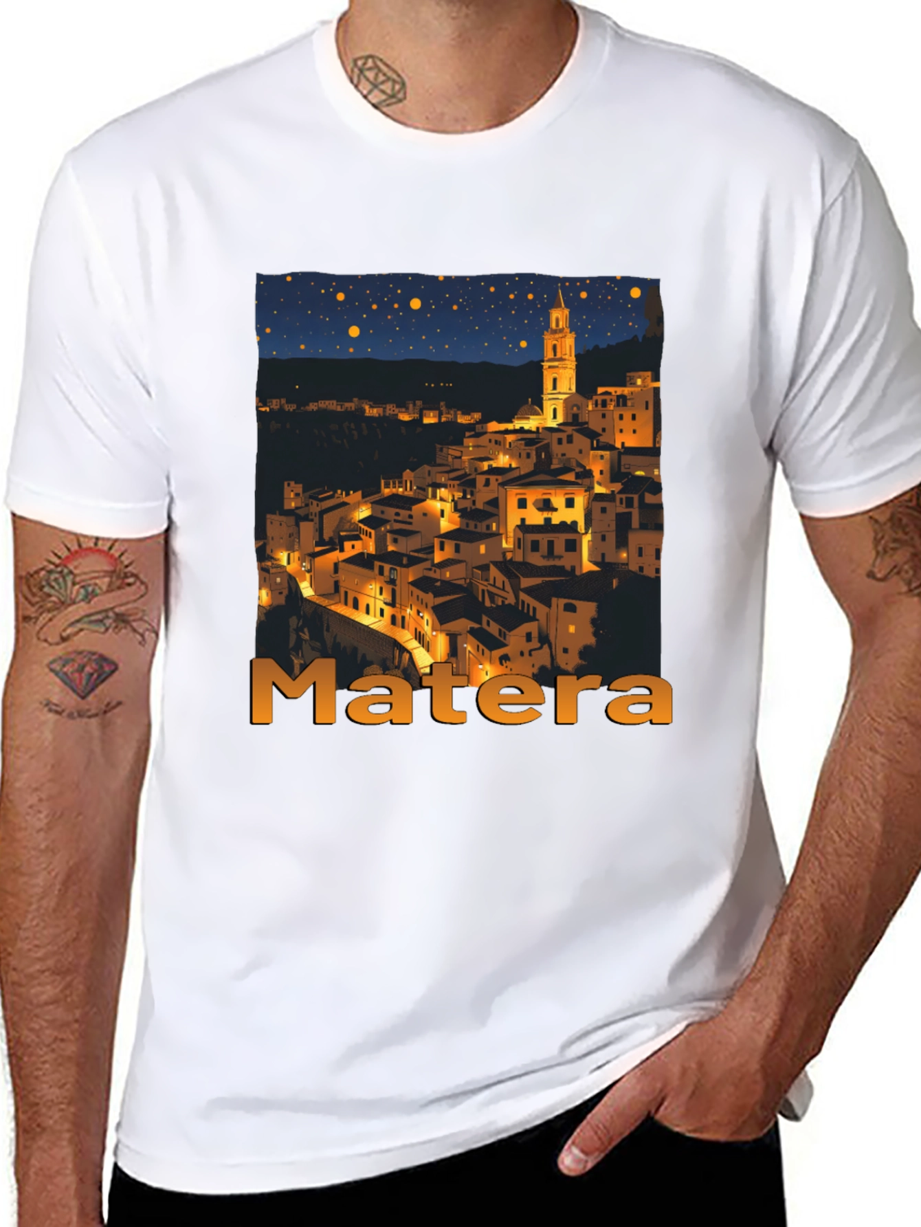 Matera Italy Nightscape Black T-Shirt