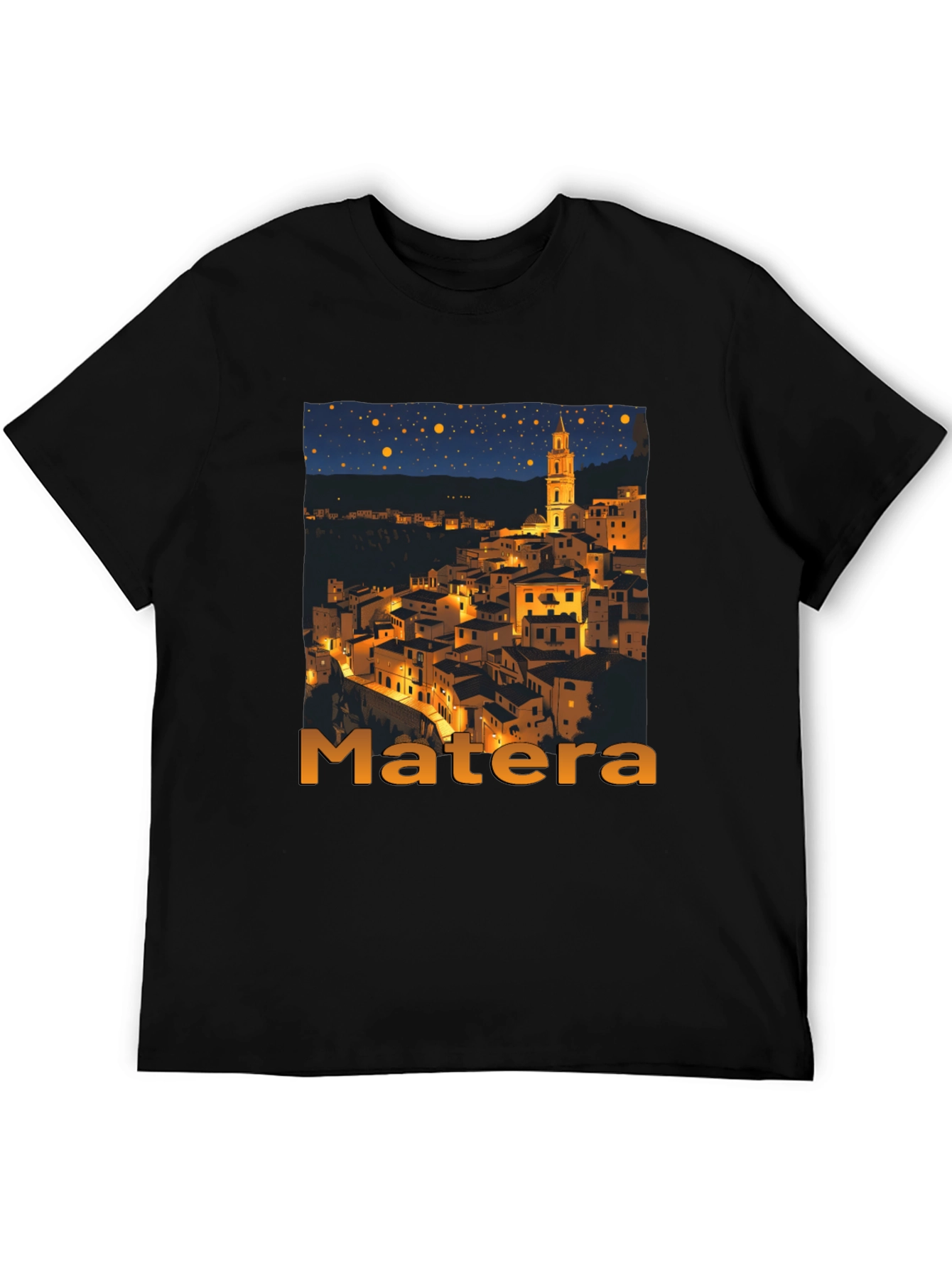 Matera Italy Nightscape Black T-Shirt