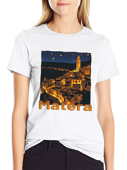 Matera Italy Nightscape Black T-Shirt