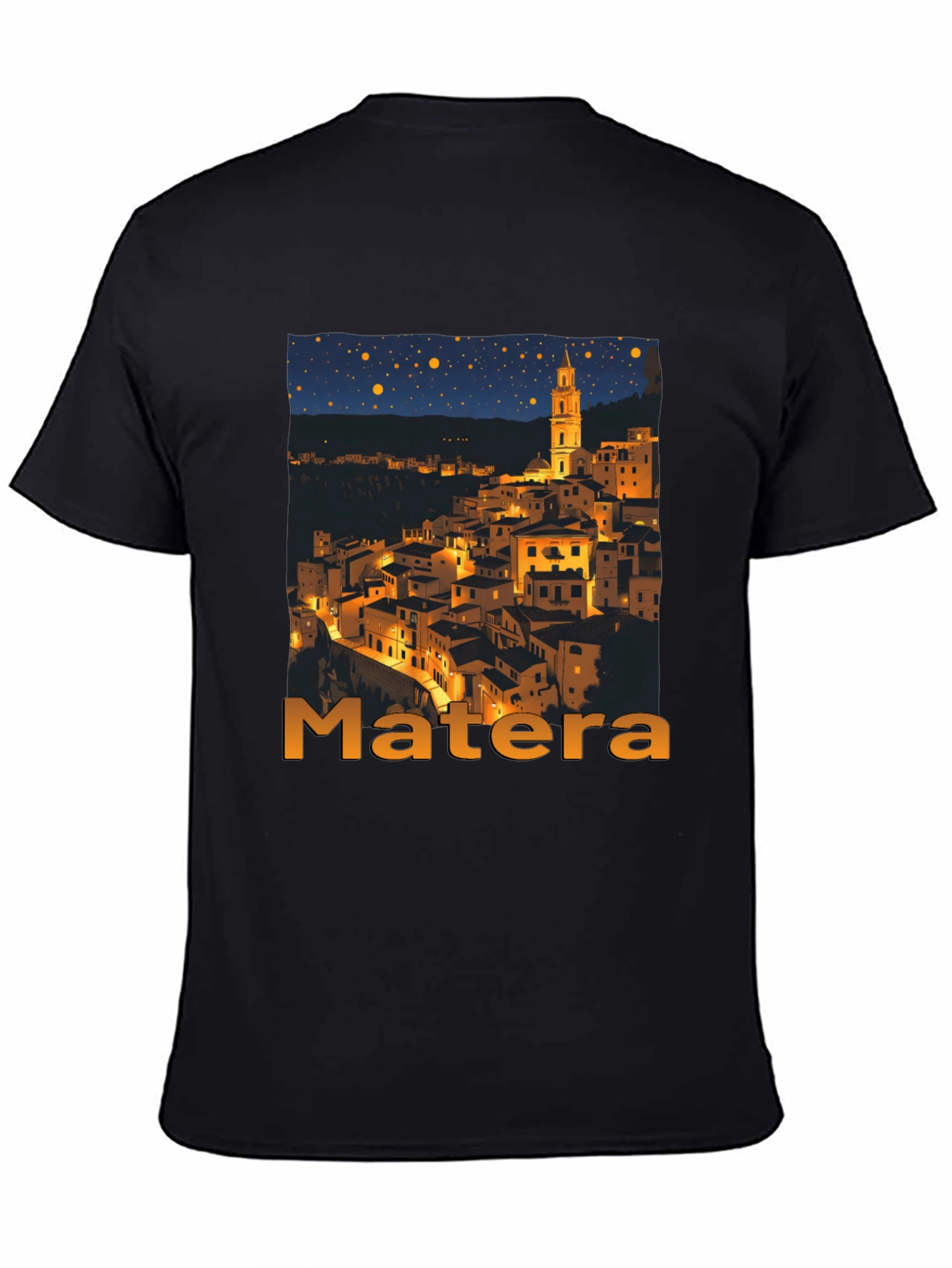 Matera Italy Nightscape Black T-Shirt