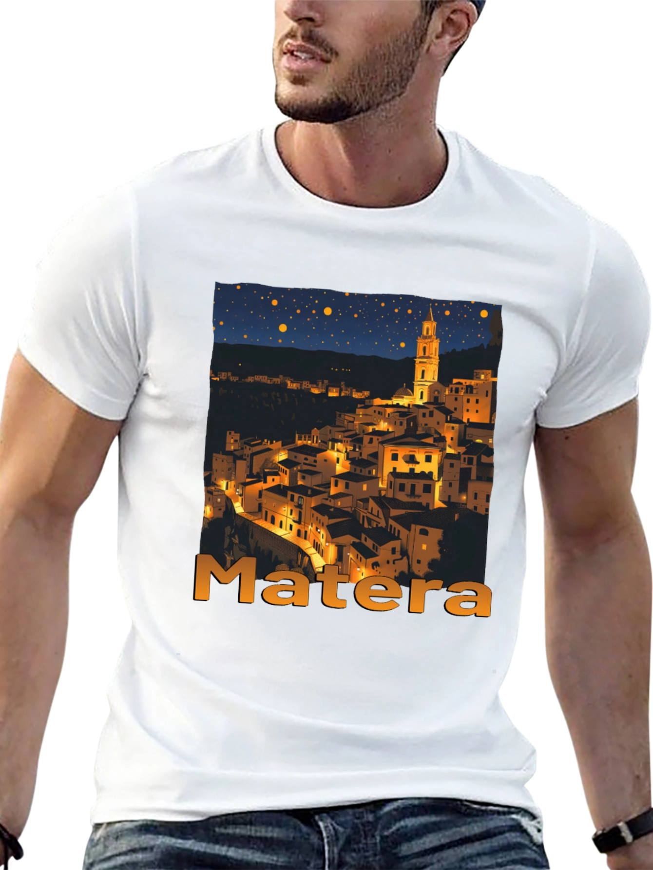 Matera Italy Nightscape Black T-Shirt