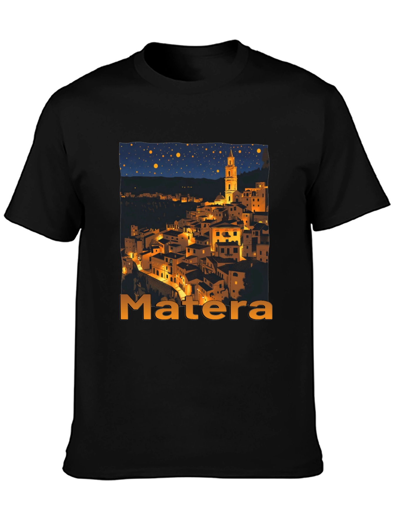 Matera Italy Nightscape Black T-Shirt