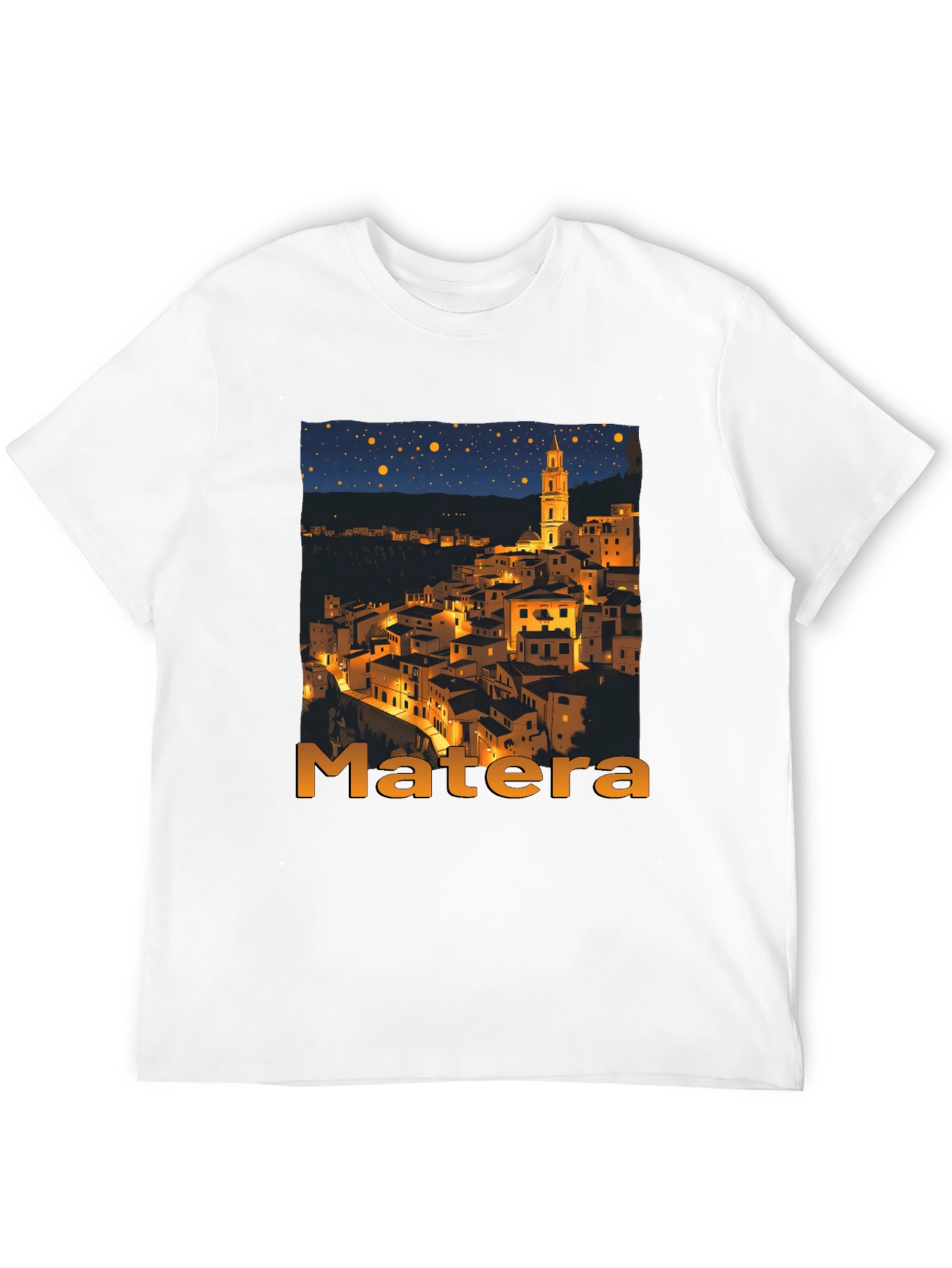Matera Italy Nightscape Black T-Shirt