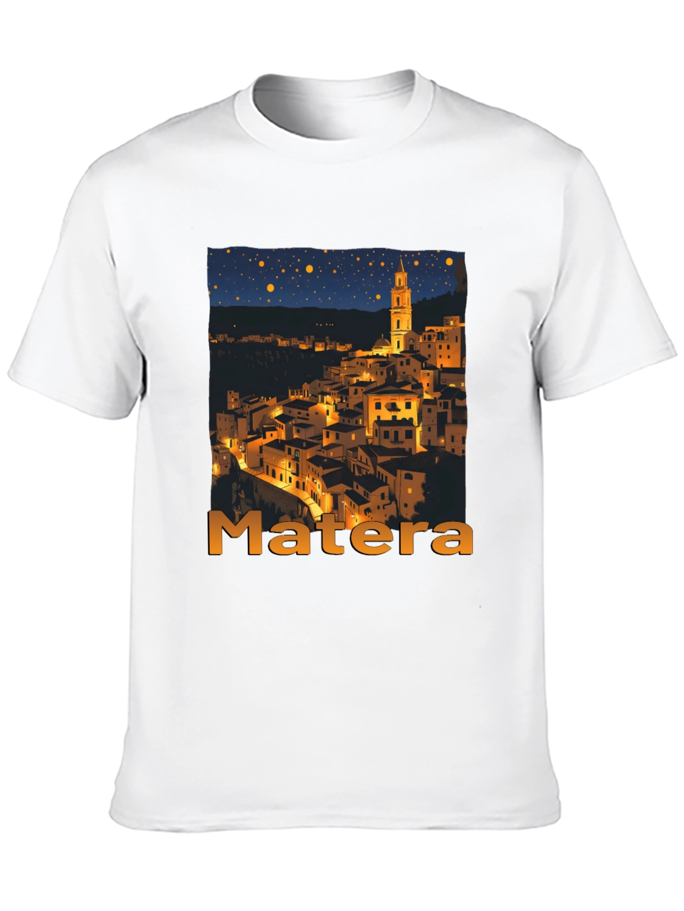 Matera Italy Nightscape Black T-Shirt