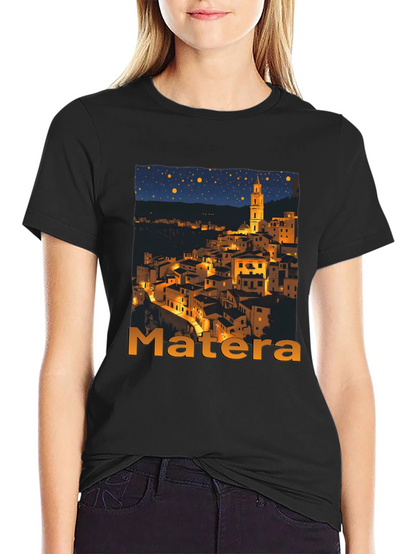 Matera Italy Nightscape Black T-Shirt