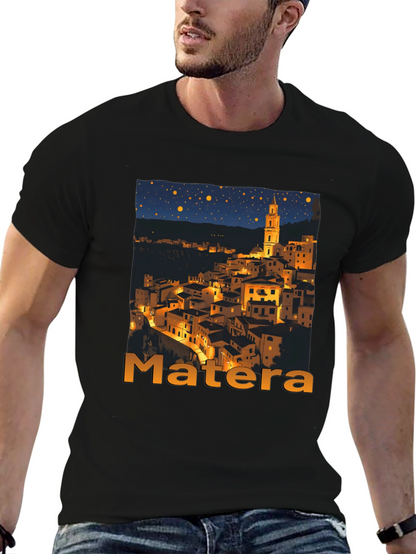 Matera Italy Nightscape Black T-Shirt