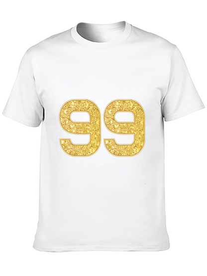Gold Glitter Number 99 Black T-Shirt