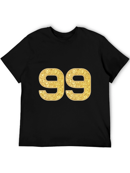 Gold Glitter Number 99 Black T-Shirt