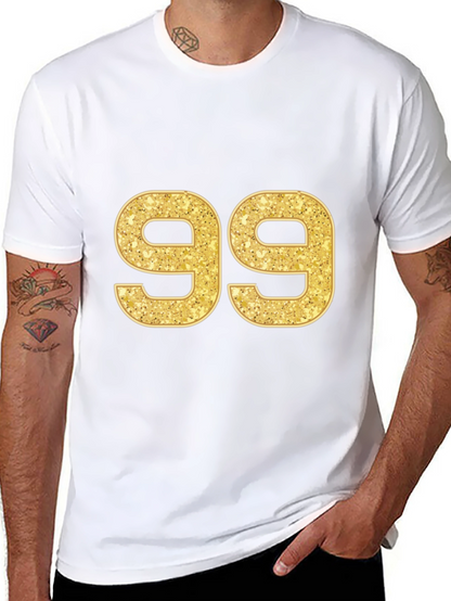 Gold Glitter Number 99 Black T-Shirt