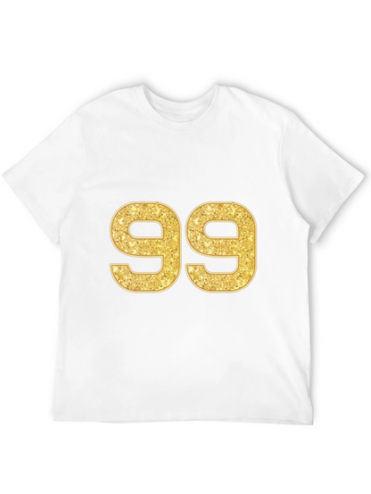 Gold Glitter Number 99 Black T-Shirt