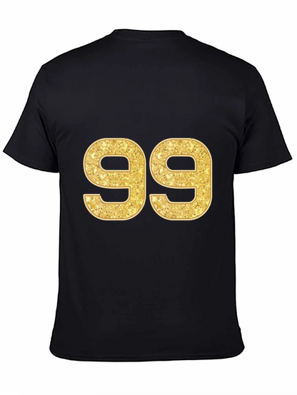 Gold Glitter Number 99 Black T-Shirt