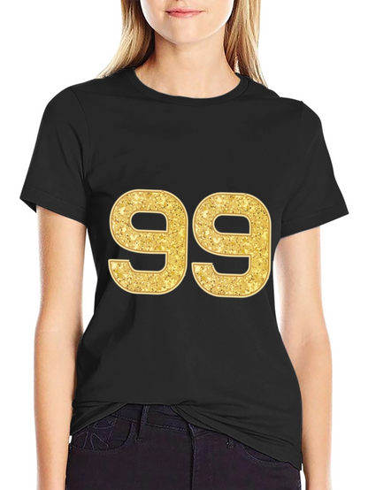 Gold Glitter Number 99 Black T-Shirt