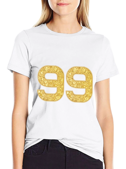 Gold Glitter Number 99 Black T-Shirt