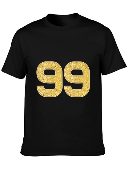 Gold Glitter Number 99 Black T-Shirt
