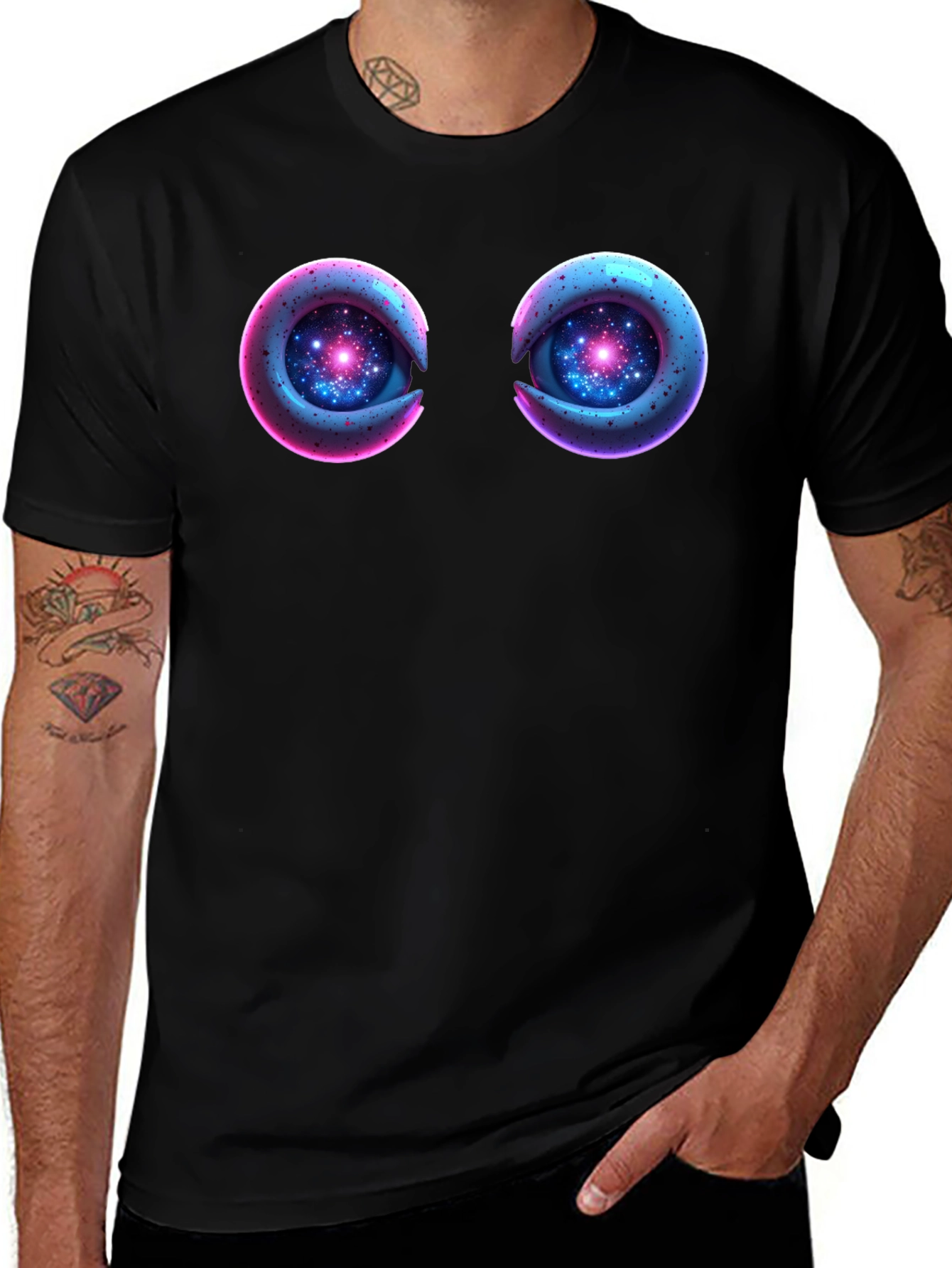 Cosmic Eyes Black Graphic T-Shirt