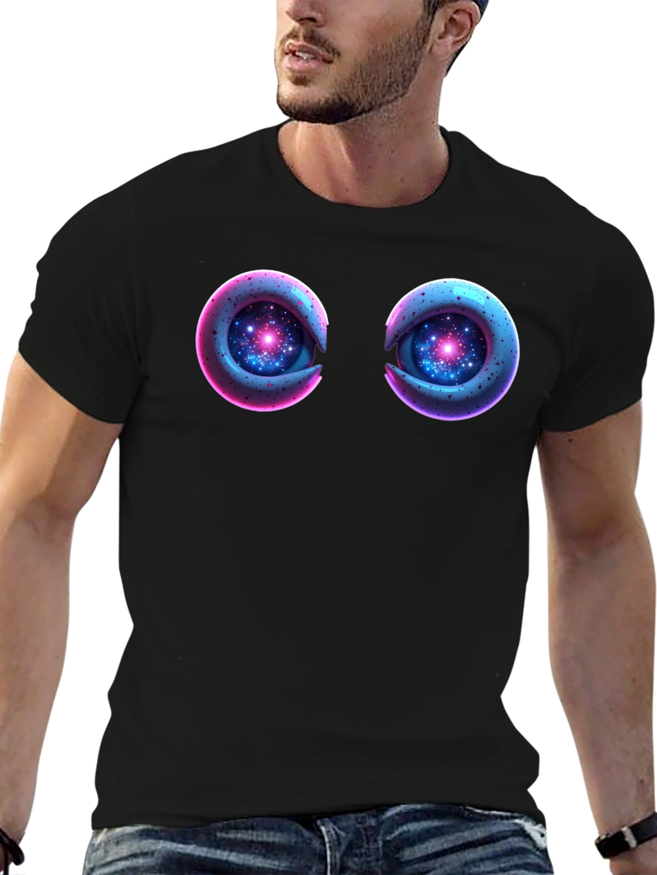 Cosmic Eyes Black Graphic T-Shirt