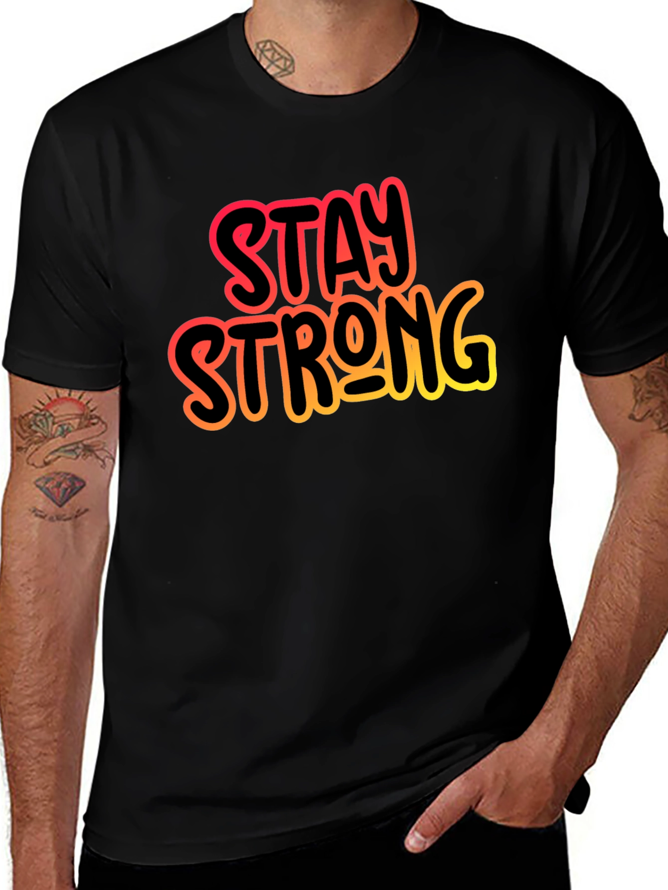 Stay Strong Black Graphic T-Shirt