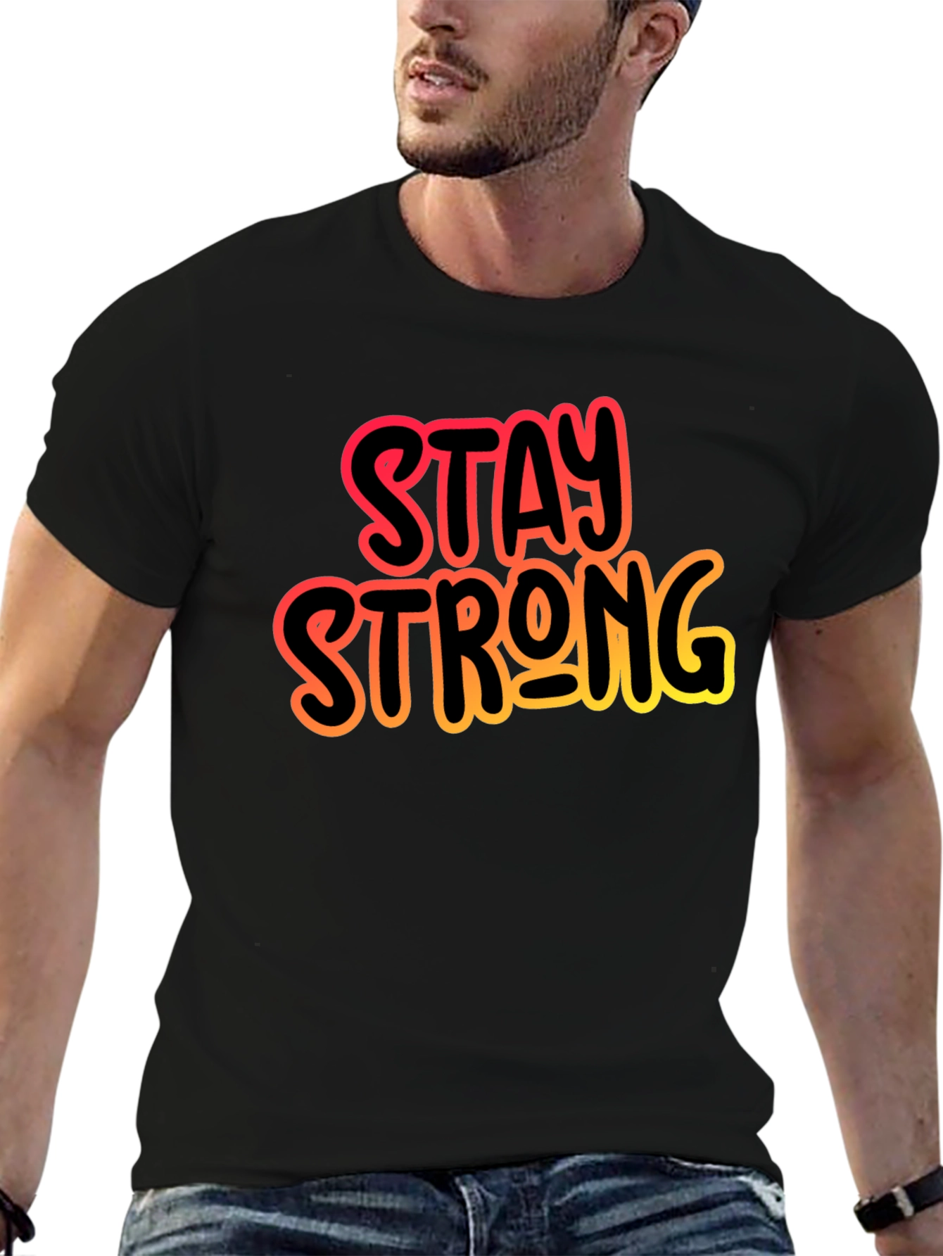 Stay Strong Black Graphic T-Shirt