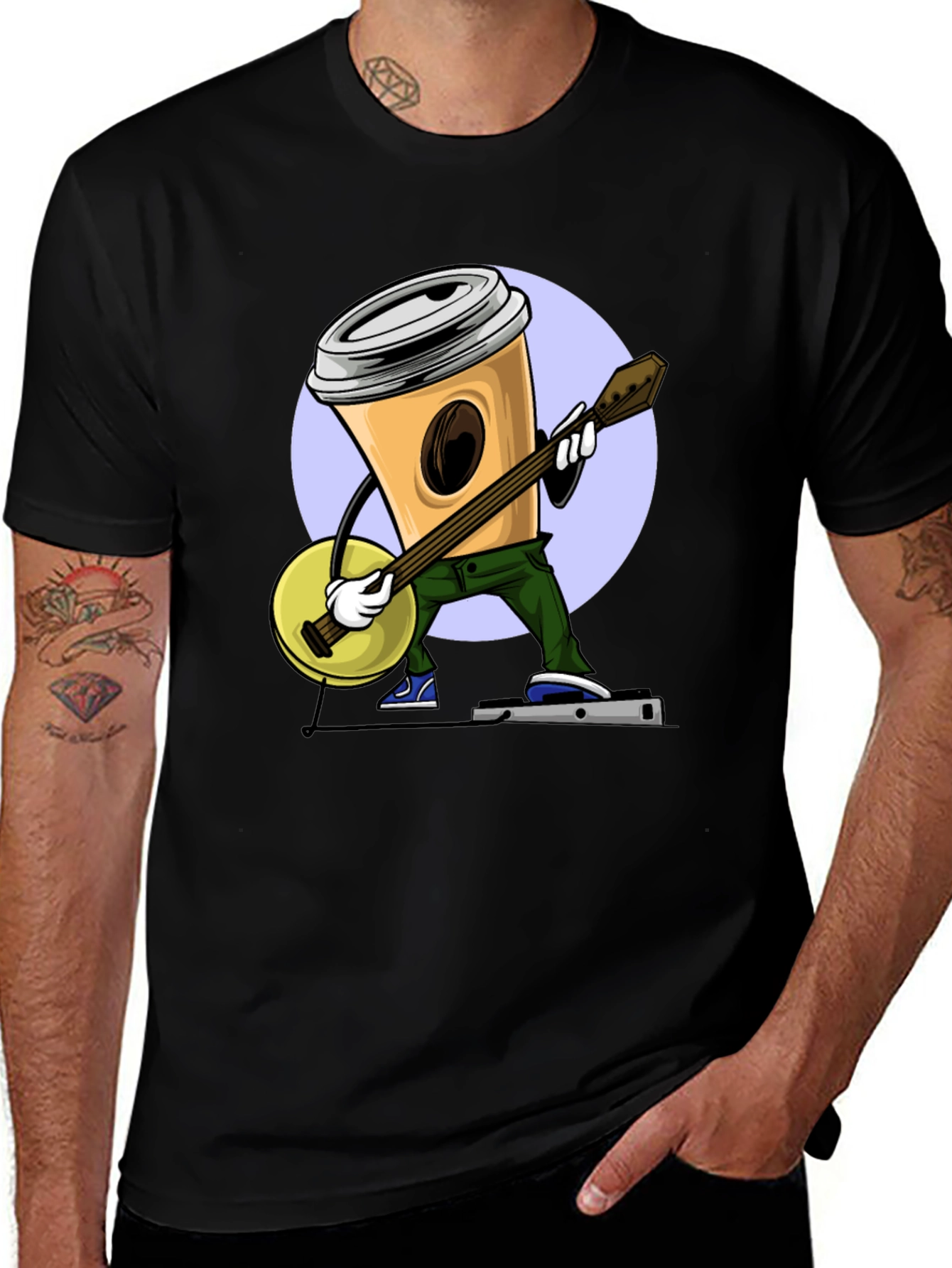Coffee Cup Banjo Player T-Shirt - Black