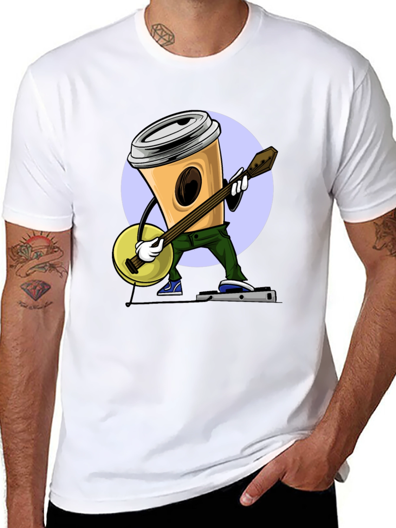 Coffee Cup Banjo Player T-Shirt - Black