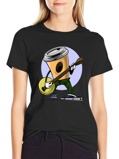 Coffee Cup Banjo Player T-Shirt - Black