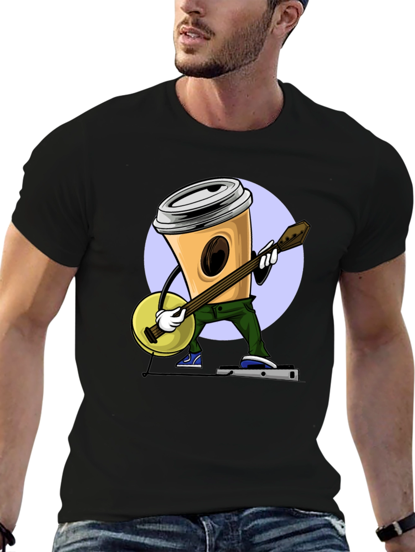 Coffee Cup Banjo Player T-Shirt - Black