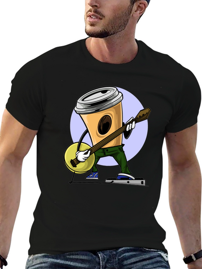 Coffee Cup Banjo Player T-Shirt - Black