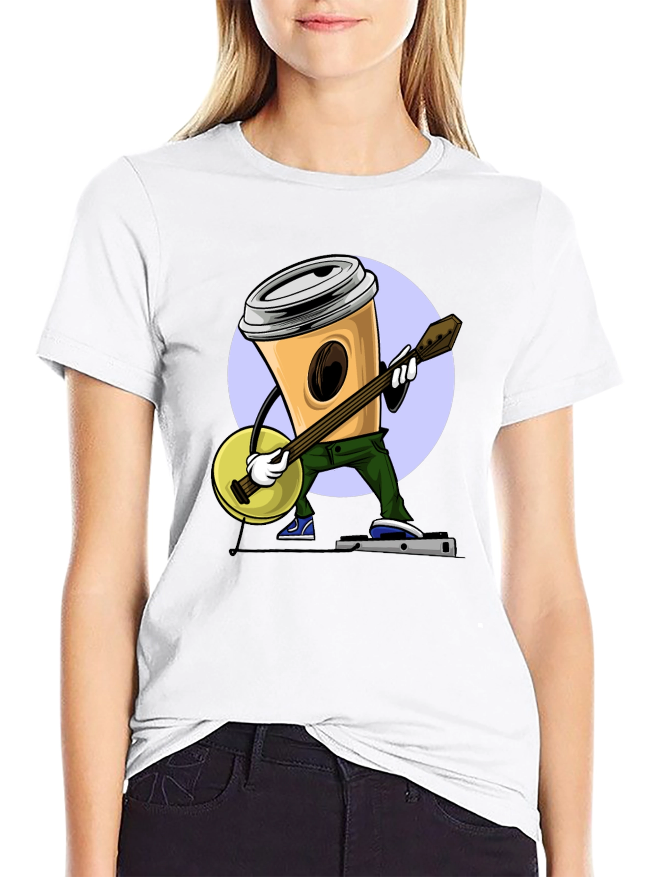 Coffee Cup Banjo Player T-Shirt - Black