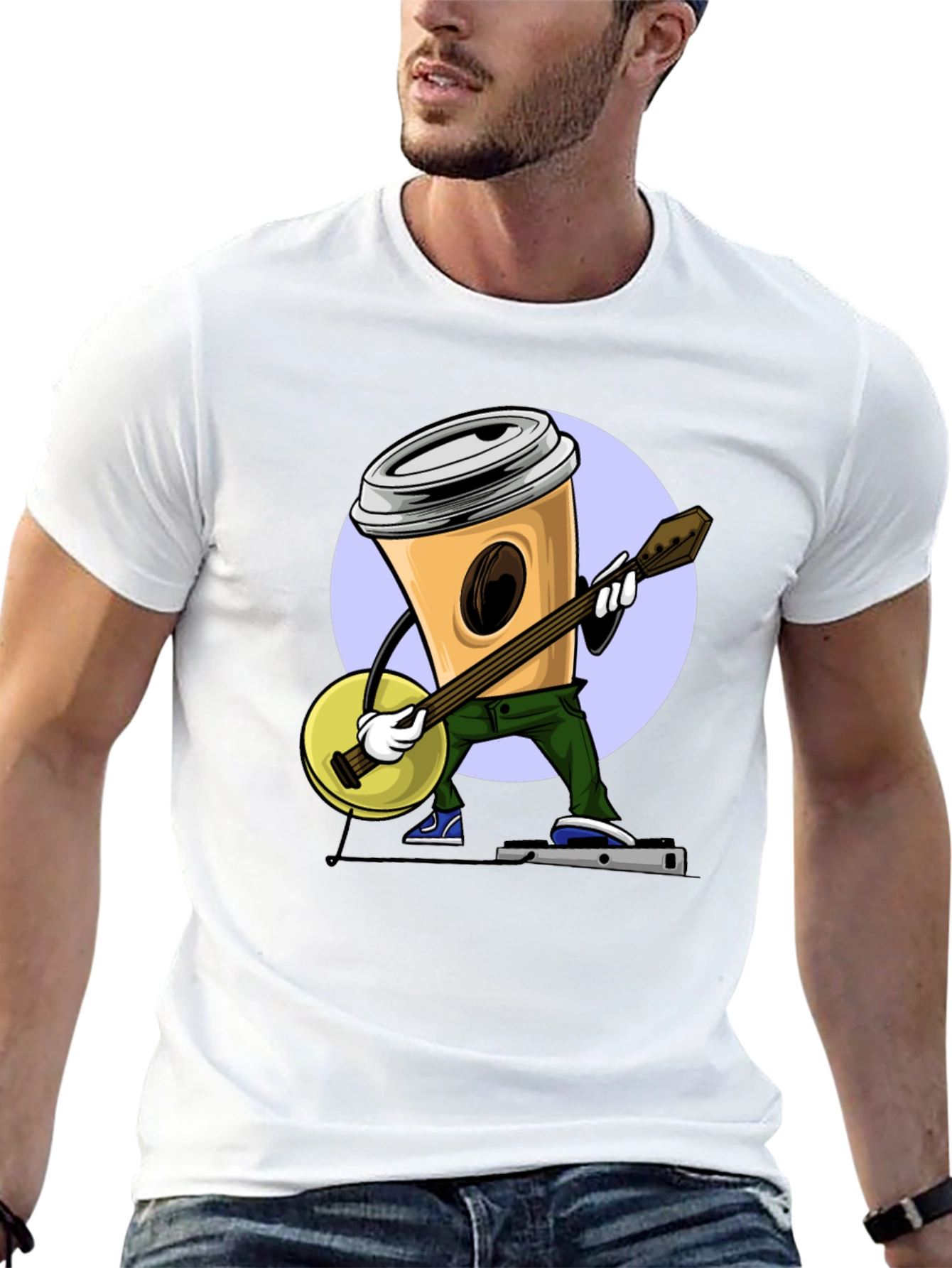 Coffee Cup Banjo Player T-Shirt - Black