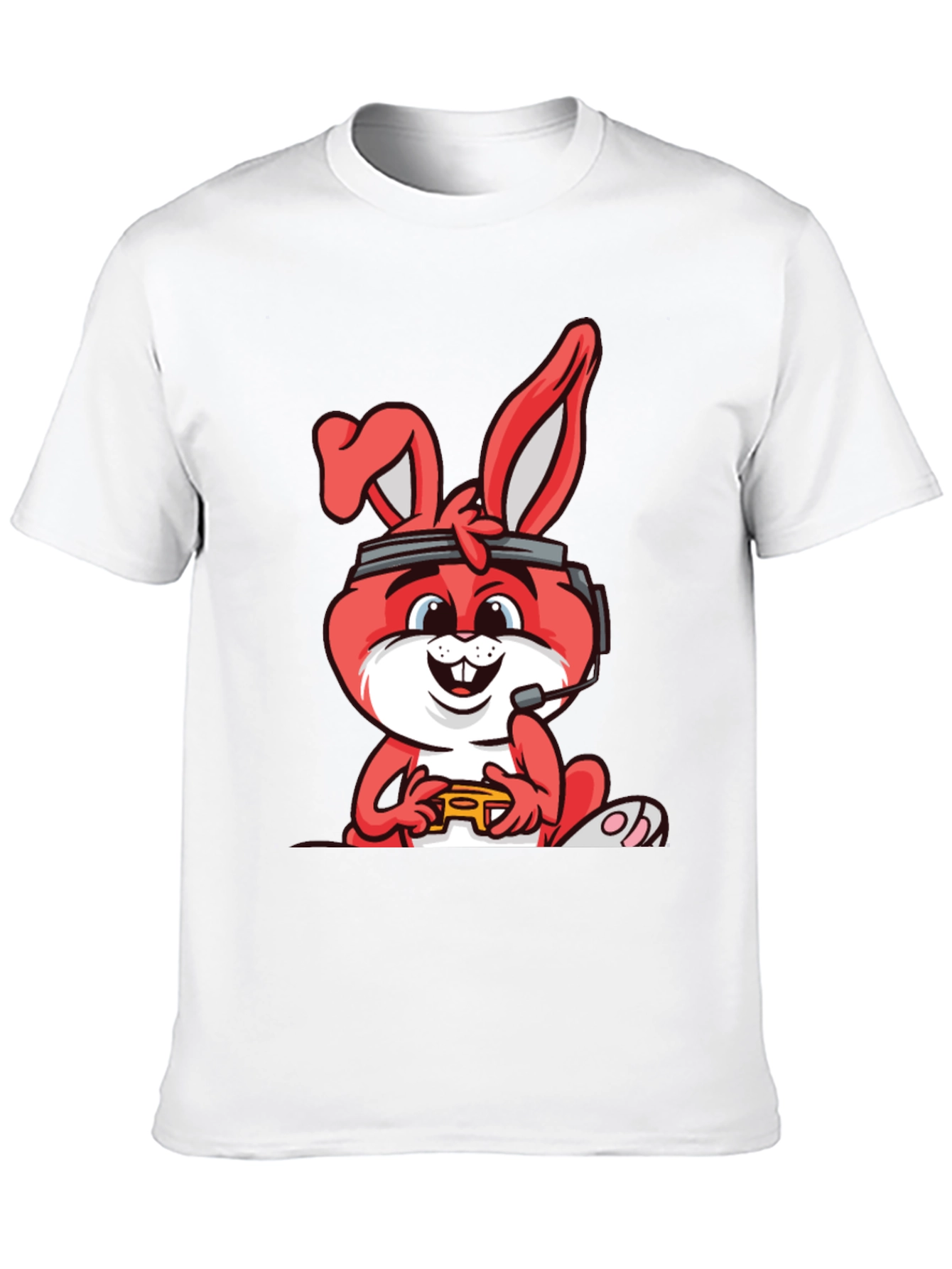 Gamer Bunny Graphic Tee - Black Cotton T-Shirt