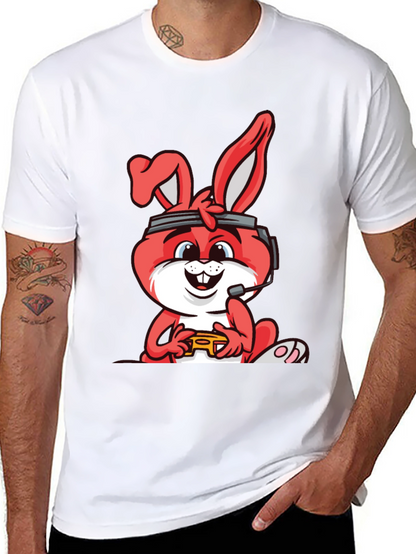 Gamer Bunny Graphic Tee - Black Cotton T-Shirt